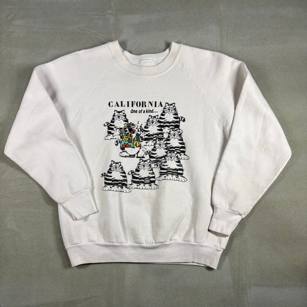 Vintage California Cat Sweatshirt Womens Small White Graphic Crewneck 90s